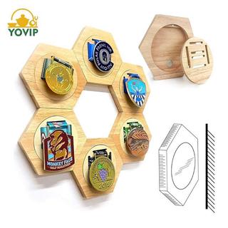 YOVIP Huy Chương Bằng Gỗ Đế Trưng Bày Lục Giác Thiết Kế Di Động Thể Thao Giải Thưởng Hộp Bảo Quản Sáng Tạo Trang Trí Tường Trang Trí Nhà Cửa VN