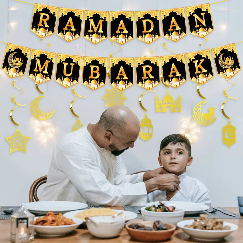 [Sẵn Sàng] 2026 Ramadan Treo Đồ Trang Trí Xoắn Eid Mubarak Biểu Ngữ Vòng Hoa Mặt Trăng Ngôi Sao Nhà Thờ Hồi Giáo Streamer Vòng Hoa Hồi Giáo Trang Trí Tiệc Hồi Giáo
