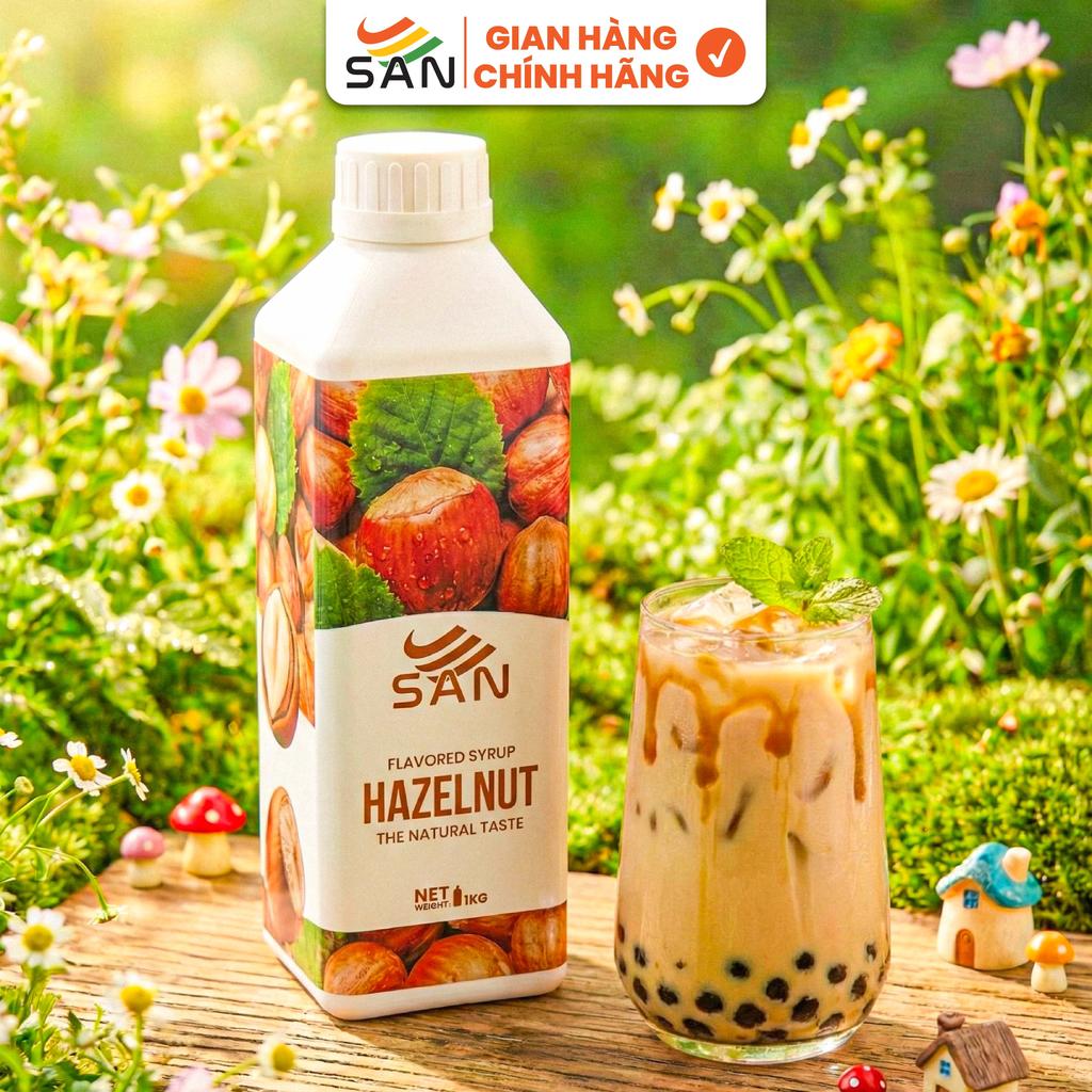 Syrup/siro Hạt phỉ (Hazelnut) SAN, đậm đà, có chai chiết 100ml, tặng công thức, latte, trà sữa