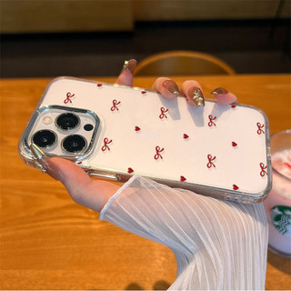 Ốp Lưng Cho Redmi Note 14 15 4G PRO 5G 13 5G 12 13 PRO Plus 12S 11S 11 Nơ Màu Hồng Mạ Thời Trang Ống Kính Kim Loại Trong Suốt Mềm