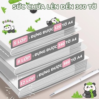 Túi đựng tài liệu A4 chất liệu PP 8/12, kiểu dáng nhiều ngăn tiện lợi, kèm sticker gấu trúc dễ thương cho mọi người