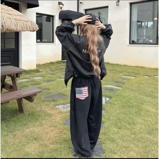 Quần Ống Rộng Unisex In Cờ Mỹ Túi Sau, Quần Nỉ Dáng Suông Dài Chất 2 Da Siêu Mềm Mịn Hot Trend 2025