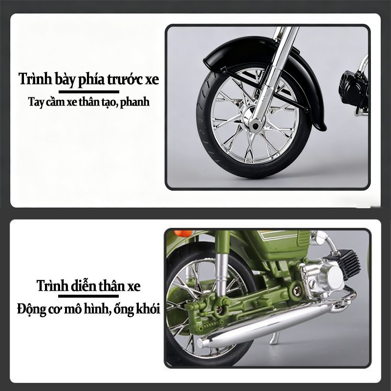 Mô Hình Xe Máy Honda JH70 Tỉ Lệ 1:10 - Đèn Sáng & Âm Thanh - Hợp Kim Cao Cấp - Mô Hình Trưng Bày