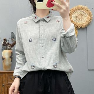 Áo sơ mi nữ 100% sợi cotton phong cách nước ngoài, họa tiết thêu tay dài, phù hợp mùa xuân 2026