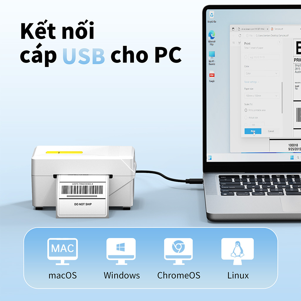 Máy in đơn hàng FlashLabel in từ điện thoại khổ A7 in đơn Shopee,mã vận đơn,phiếu gửi hàng