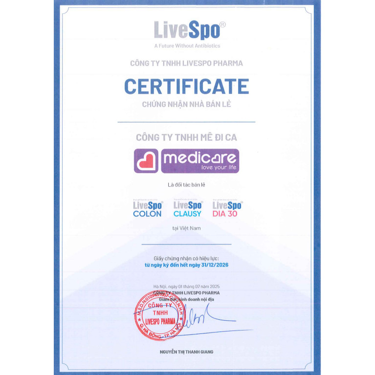 Thực phẩm bổ sung sức khoẻ LIVESPO clausy giảm các triệu chứng rối loạn tiêu hóa hộp 20 ống