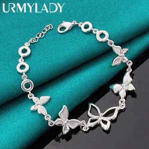 URMYLADY - Dây chuyền và vòng tay bạc 925, thiết kế bướm quyến rũ, phù hợp làm trang sức cưới và thời trang