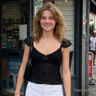 Nữ Áo Camisole Mùa Hè Sheer Ren, Màu Trơn với V Cổ và Spaghetti Dây Đeo