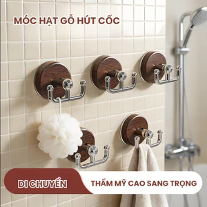 Móc Treo Đôi Vân Gỗ Hút Chân Không – Móc Dán Không Cần Khoan, Chịu Lực Tốt, Đa Năng Cho Nhà Bếp & Phòng Tắm