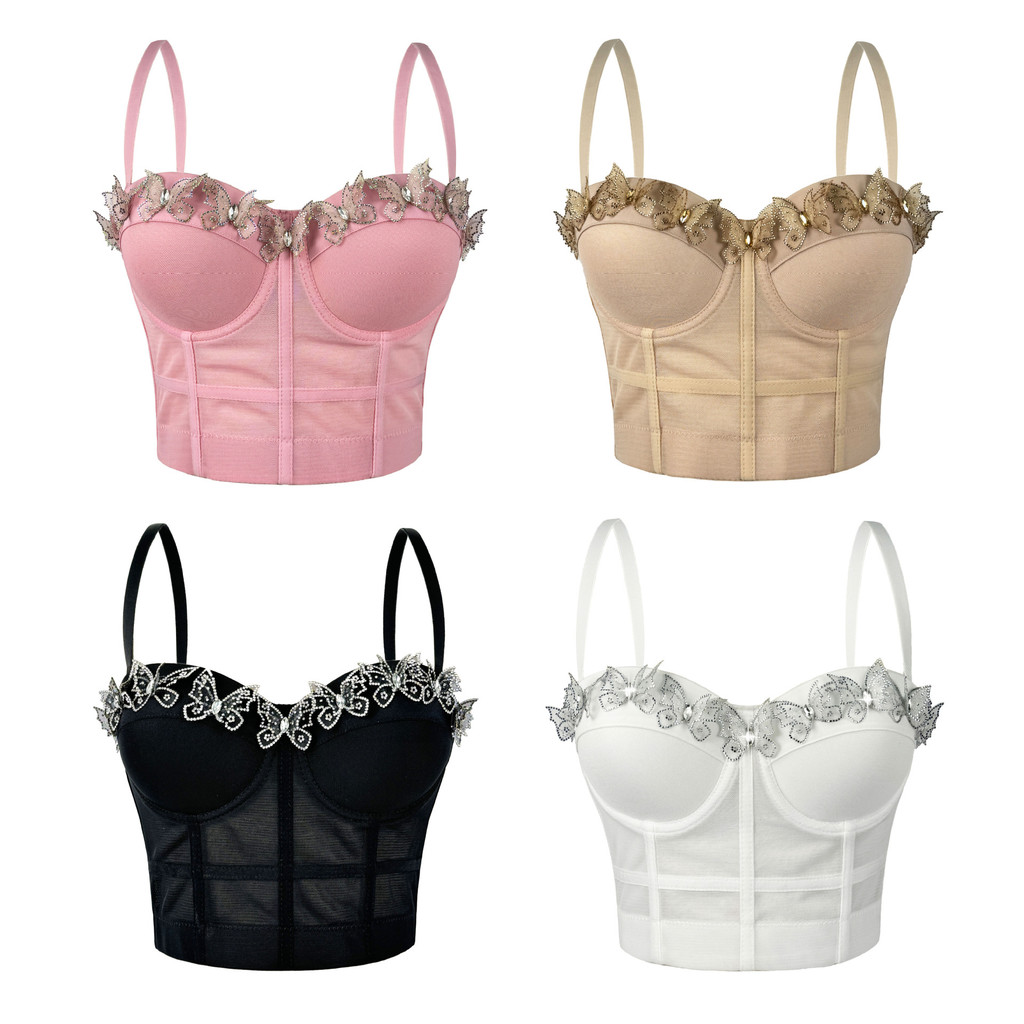 Bộ đồ camisole vest lưới gạc gợi cảm có xương cá corset, làm từ nhựa xương cá, dáng slim-fit