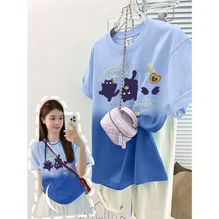 Oversize Màu Gradient Áo Plus Size Áo Nữ Dopamine Mặc Áo thun ngắn tay Nam Nữ Cùng phong cách Mùa hè Áo ngắn tay 2026 Áo màu trơn Plus