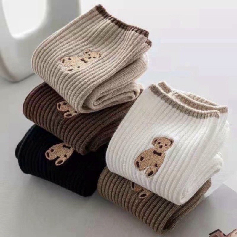 Tất gấu cổ cao, Sét 5 đôi tất cổ  cao hình gấu dễ thương {FREESHIP}
