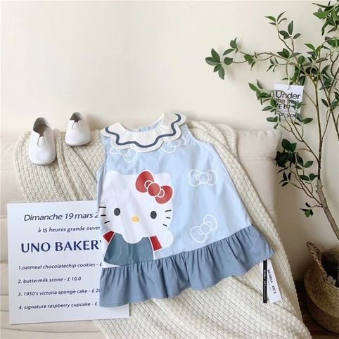 Ngọt Ngào Hoạt Hình Bé Gái Áo Vest Mùa Hè Cánh Hoa Cổ Áo Công Chúa Không Tay 90-140 Kích Thước BXHI