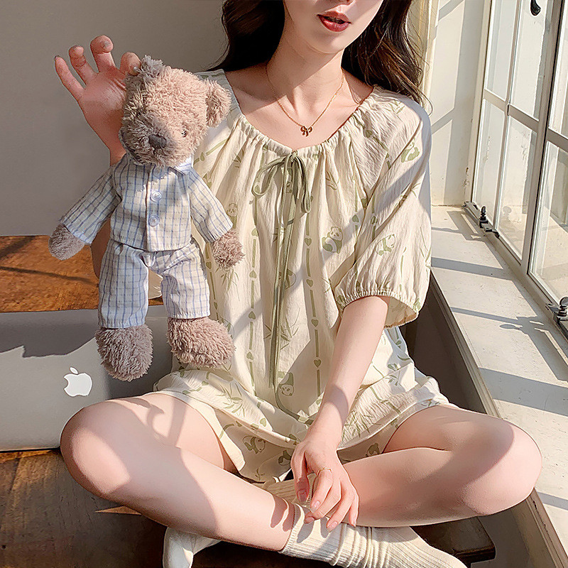 【Cotton mỏng mùa hè】Bộ đồ ngủ mặc nhà tay ngắn quần ngắn phong cách thoải mái tươi mát