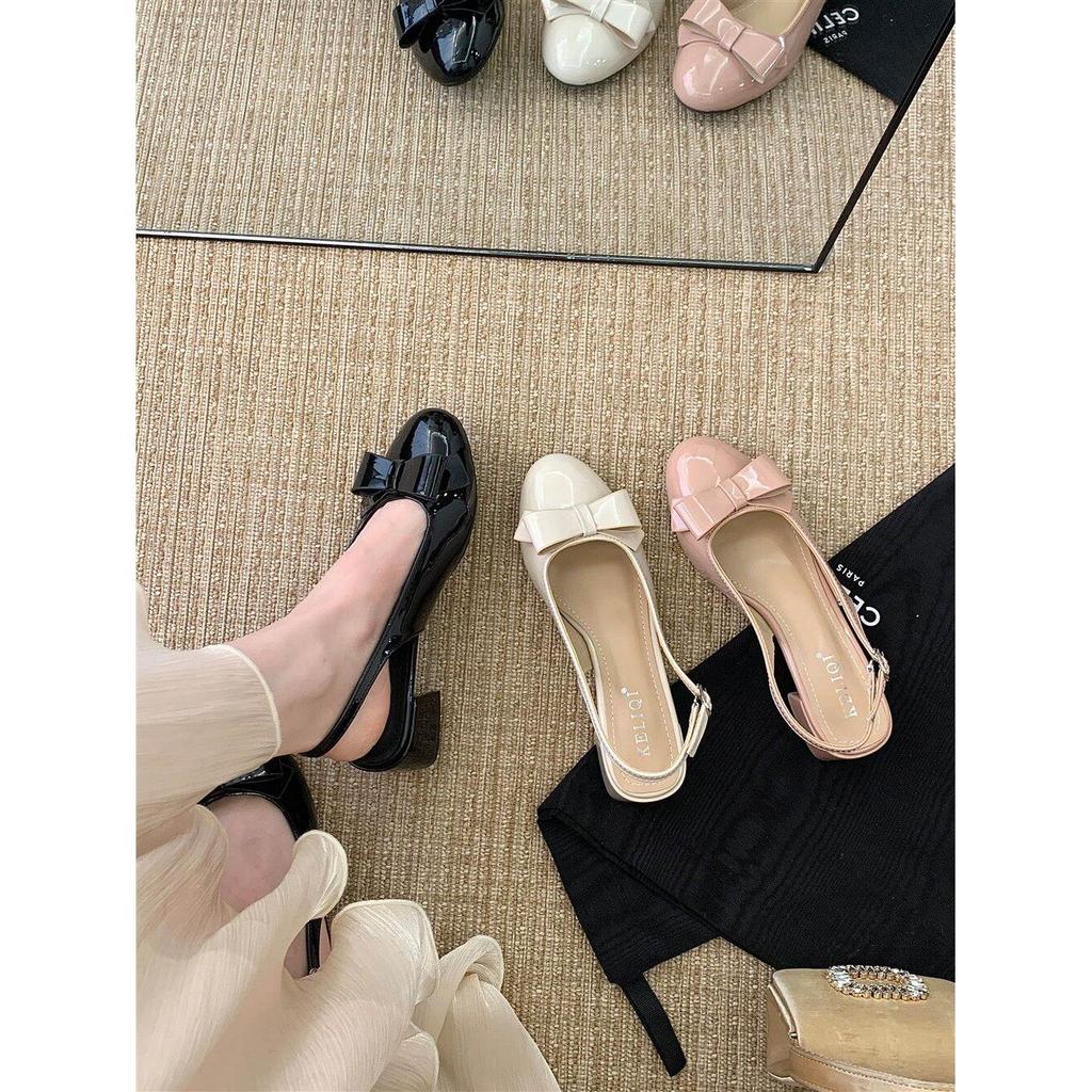 Giày Sandal Da Bằng Sáng Chế TT Bow Dây Đeo Sau Nữ Giày Phù Hợp