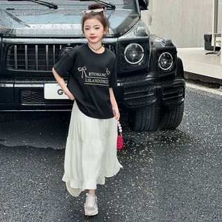 Bộ đồ cho bé gái - áo thun tay ngắn in chữ + chân váy dài phong cách Hàn Quốc dễ thương mặc mùa hè