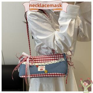Túi đeo nách NECKLACEMASK, Túi đeo vai họa tiết kẻ sọc màu đỏ, Túi Tote thiết kế họa tiết nơ ren