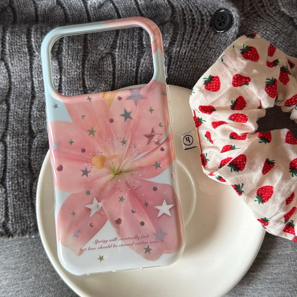 Ốp Điện Thoại Hoa Lily Màu Hồng Gilded Star Cho IPhone 17 Pro Max 17Air 16 15 14 13 Vỏ Bảo Vệ Chống Sốc