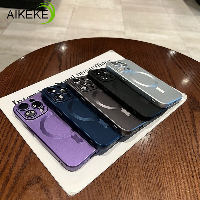 Tương Thích Cho iPhone 12 11 Pro Max XR XS Max X SE3 SE2 2022 2020 12ProMax 11ProMax Vỏ Điện Thoại Sơn Kim Loại Màu Trơn Vỏ Từ Tính Kinh Doanh Vỏ Sạc Không Dây Mềm