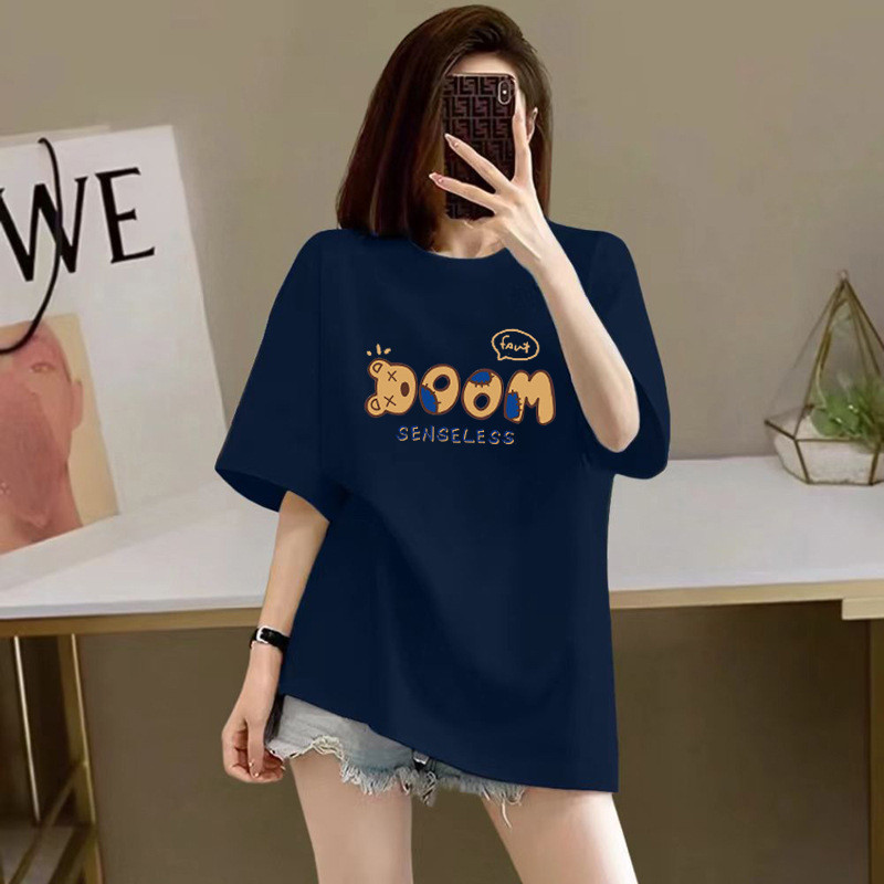 Áo thun nữ cotton nguyên chất cao cấp, phong cách mới mùa hè, áo thun tay ngắn cổ tròn in họa tiết
