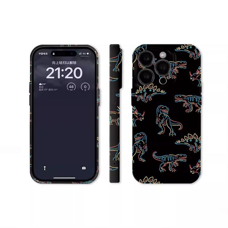 Ốp Điện Thoại Khủng Long Đen Thích Hợp Cho IPhone 11 XR XSMAX 17 AIR 13 14 15 16 ProMax 12 PRO 7 8 PLUS Ốp Lưng Cứng Phim QYJS Bề Mặt Bóng