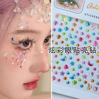 Nhãn dán trang điểm mắt hình kim cương sáng bóng, thiết kế trái tim và ngôi sao