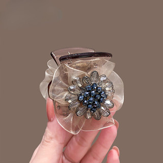 Kẹp Đuôi Ngựa Sợi Lụa Cao Cấp với Hoa Pha Lê, Hỗ Trợ Kẹp Lưng Nửa Đầu, Dung Tích Lớn
