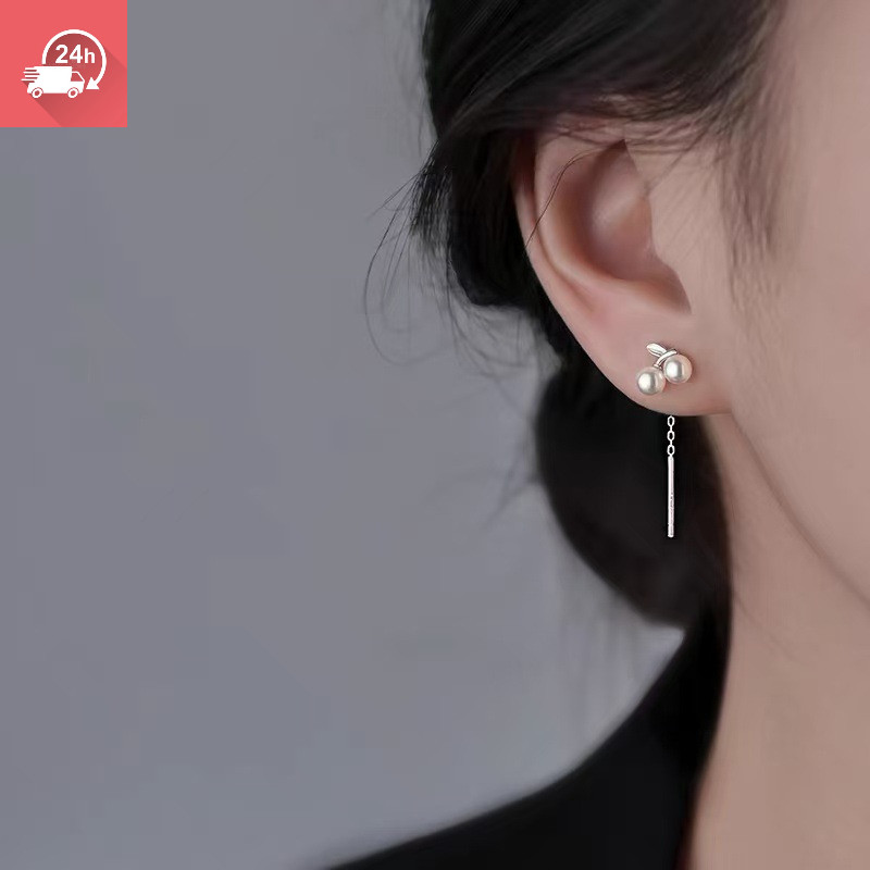 Bông tai mạ bạc 925 hình anh đào, phù hợp cho nữ