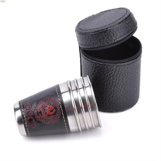 Bộ 4 cốc inox bọc da dung tích 70ml kèm bao da tiện lợi Cốc rượu inox،Nhẹ, bền, không vỡ، Cách nhiệt tốt