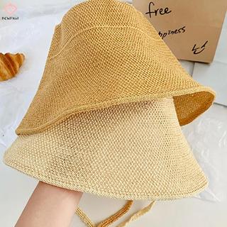 [PCW-T] Vải Lanh Ống Hút Nành Cho Nữ Mũ Chống Nắng Nơ Mũ Đi Biển Lớn Vành Rộng Cloche Mũ Chapeau Femme Ren Ngoài Trời Mùa Hè