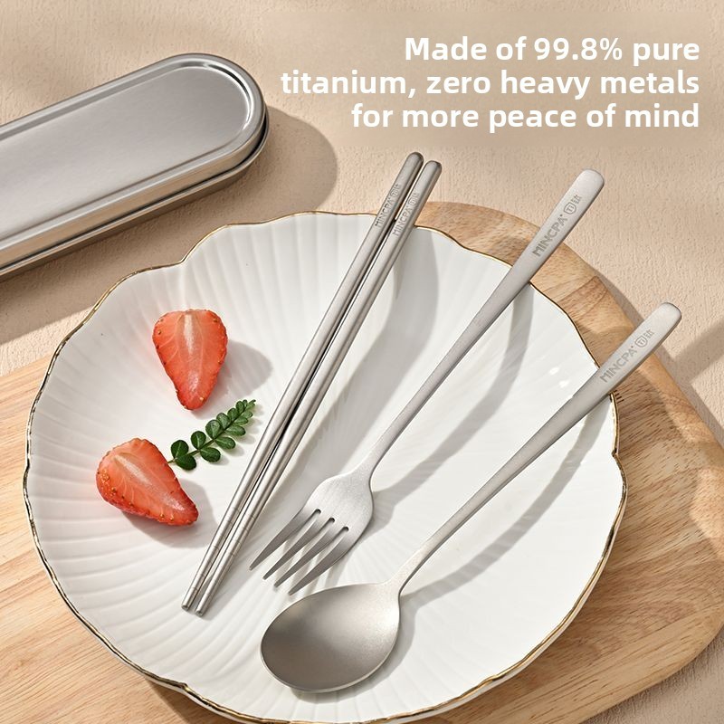 Cắm Trại Bộ Đồ Ăn Titan Nguyên Chất Đũa Titan Cắm Trại Ngoài Trời Bộ Đồ Ăn Đũa Nĩa Và Thìa Bộ