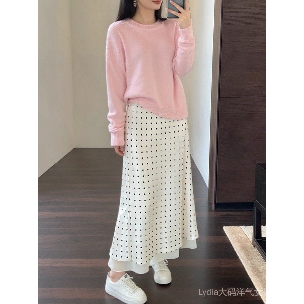 [Khuyến mãi 10%] Váy đuôi cá chất liệu acetate satin chấm bi, phong cách tây, size rộng, phù hợp mùa xuân - hạ