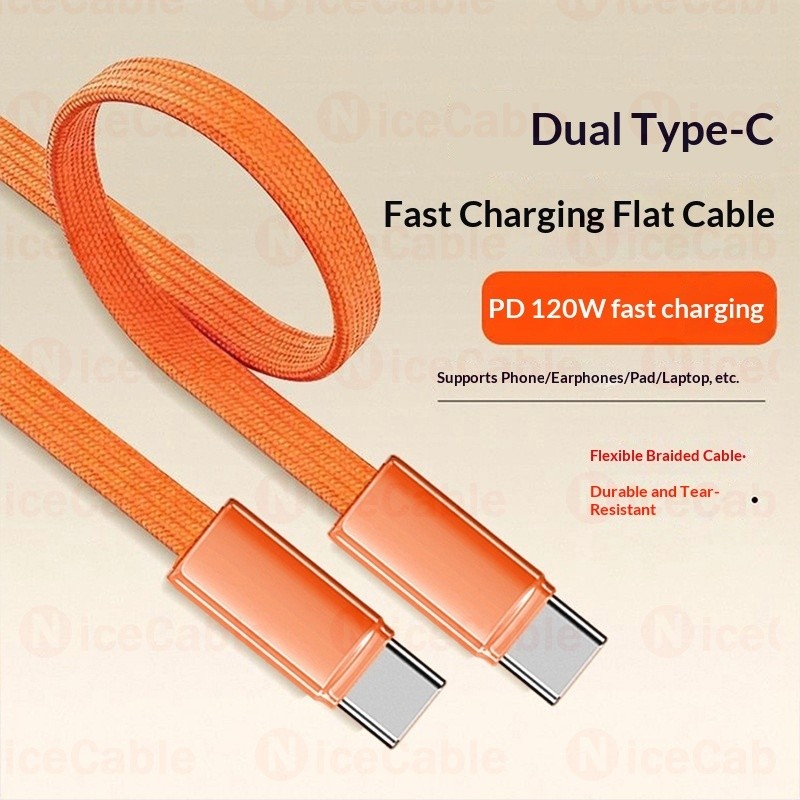 Dây dữ liệu phẳng siêu mỏng 120W Cáp sạc Flash Type C sang Type C Cáp sạc điện thoại Hỗ trợ iP15-17