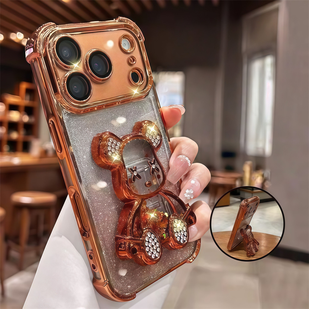 Ốp điện thoại hình gấu cát chảy cho iphone 17 Pro Max 16 11 12 13 14 15 Pro Max 16 plus Vỏ có Camera Bảo vệ toàn diện Vỏ chống sốc Vỏ cứng bảo vệ điện thoại