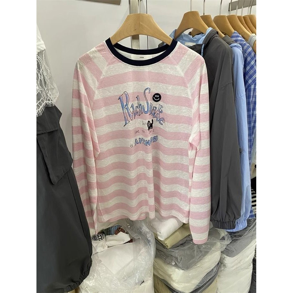 Milyfashion Áo Sơ Mi Form Rộng Cổ Chữ Nhật Tay Raglan Sọc Dài, Thích Hợp Mặc Cùng Quần Nữ