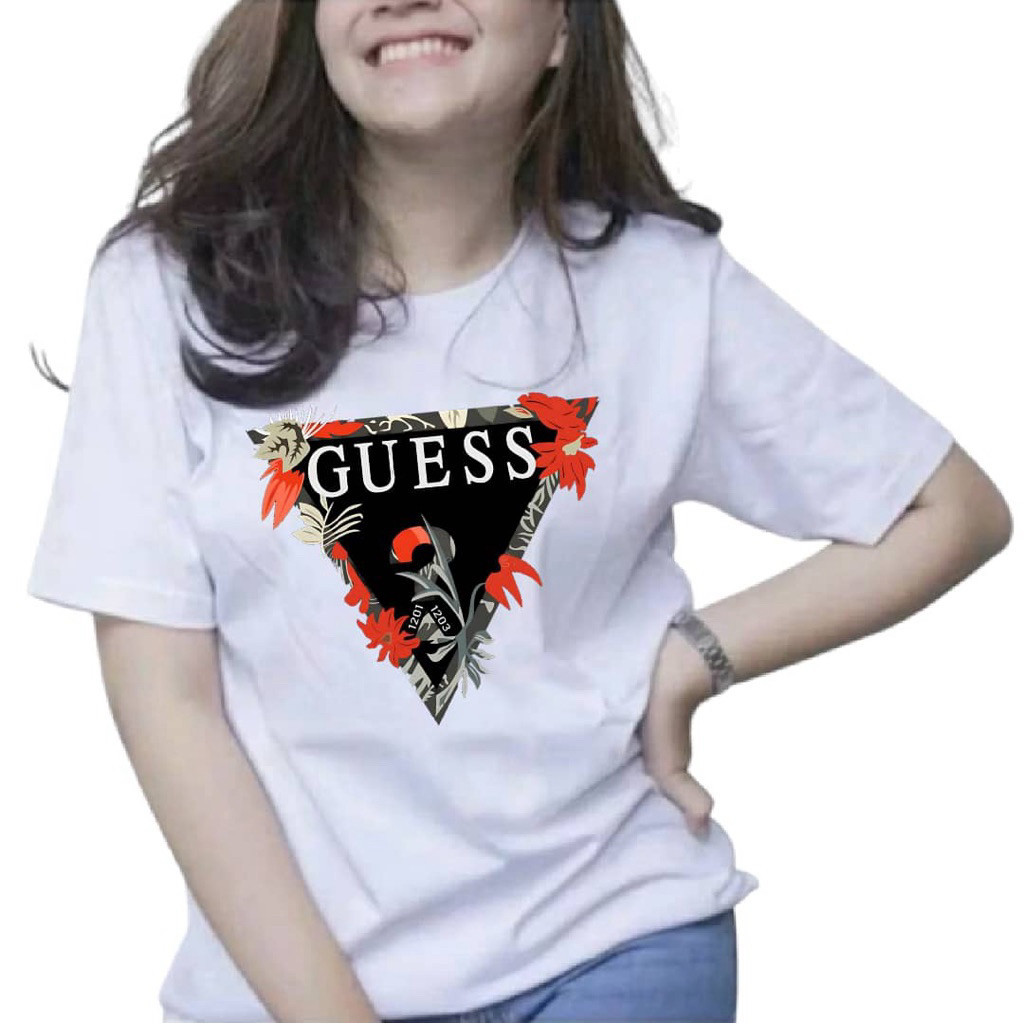Áo thun cổ tròn thương hiệu thời trang GUESS dáng rộng 100% Cotton chất lượng cao tay ngắn nữ