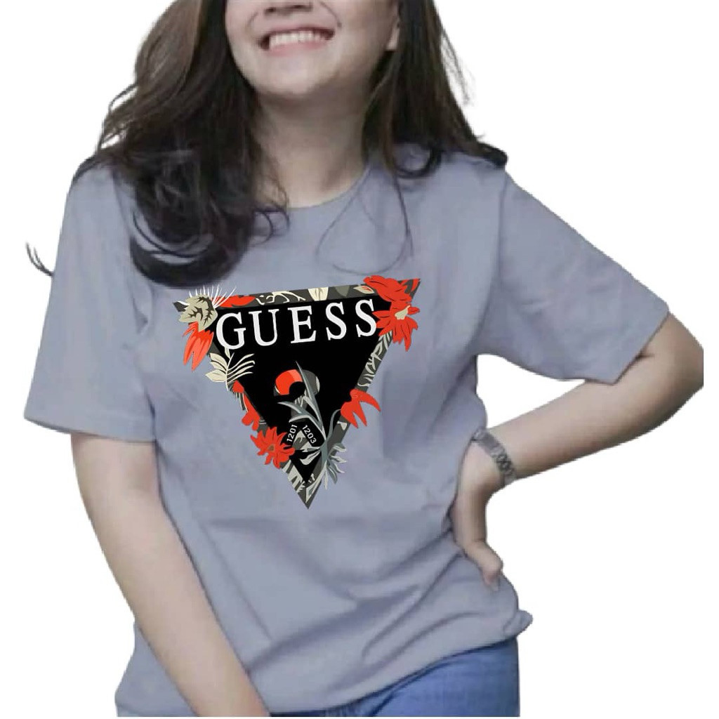 Áo thun cổ tròn thương hiệu thời trang GUESS dáng rộng 100% Cotton chất lượng cao tay ngắn nữ