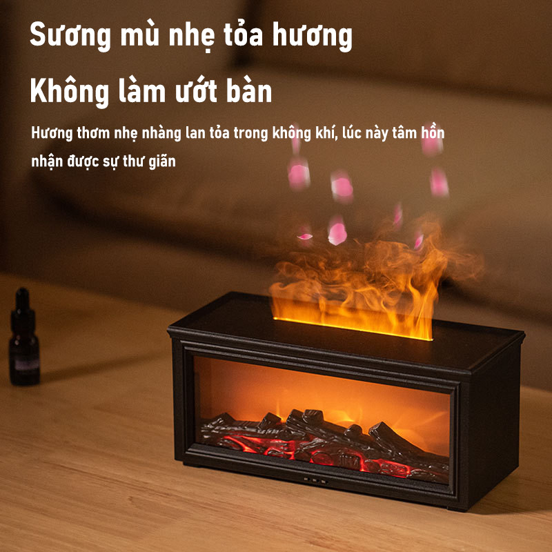 Máy Xông Tinh Dầu Phòng Ngủ Kiểu Lò Sưởi - Hiệu Ứng Ngọn Lửa 3D Siêu Đẹp, Đèn Ngủ LED 7 Màu Sang Trọng, Tinh Tế