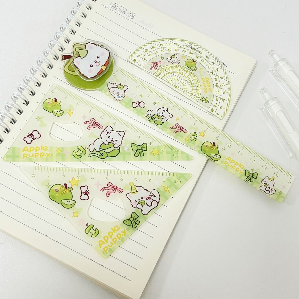 THFENG 4 Thước Thẳng, Bộ Thước Đo Acrylic Vẽ Văn Phòng Phẩm, Mèo Con Đỏ / Bộ Chó Con Xanh Quà Tặng Vuông