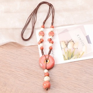 1 chiếc vòng cổ cổ cổ điển Bohemian dệt tay mặt dây chuyền trang sức gốm sứ