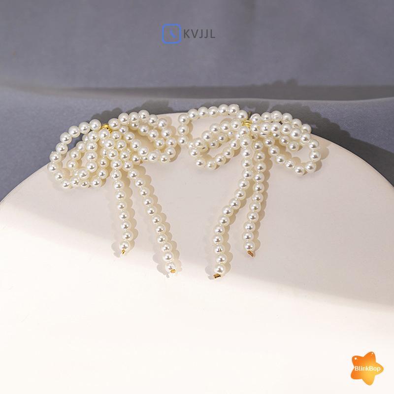 [KvJJL-t] Bông tai ngọc trai nơ sang trọng nhẹ mới Bông tai ngọc trai dài nơ thả lủng lẳng cho nữ Thời trang thanh lịch Quà tặng trang sức đám cưới mới