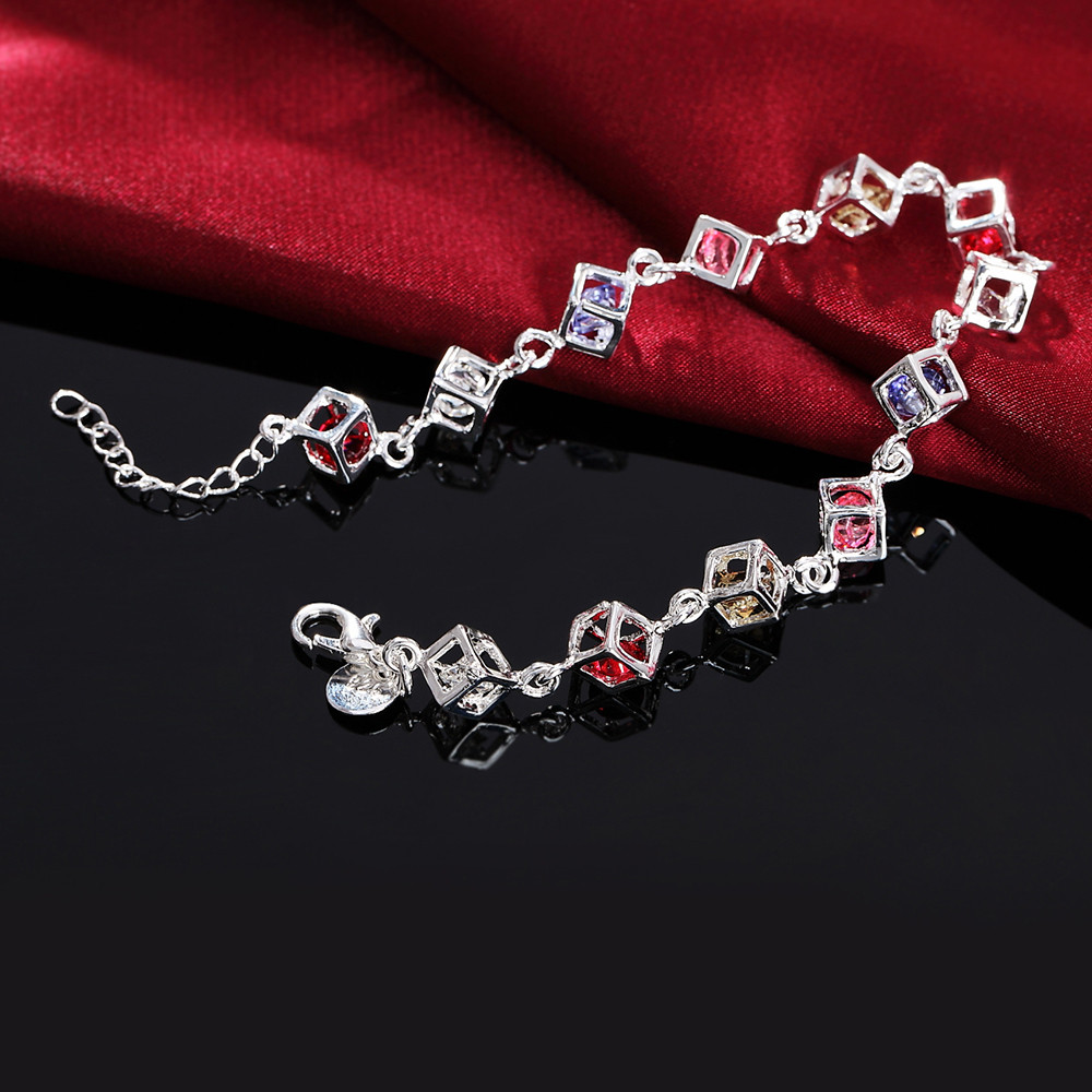 Vòng tay bạc 925 trang sức cưới thời trang, zircon nhiều màu sắc