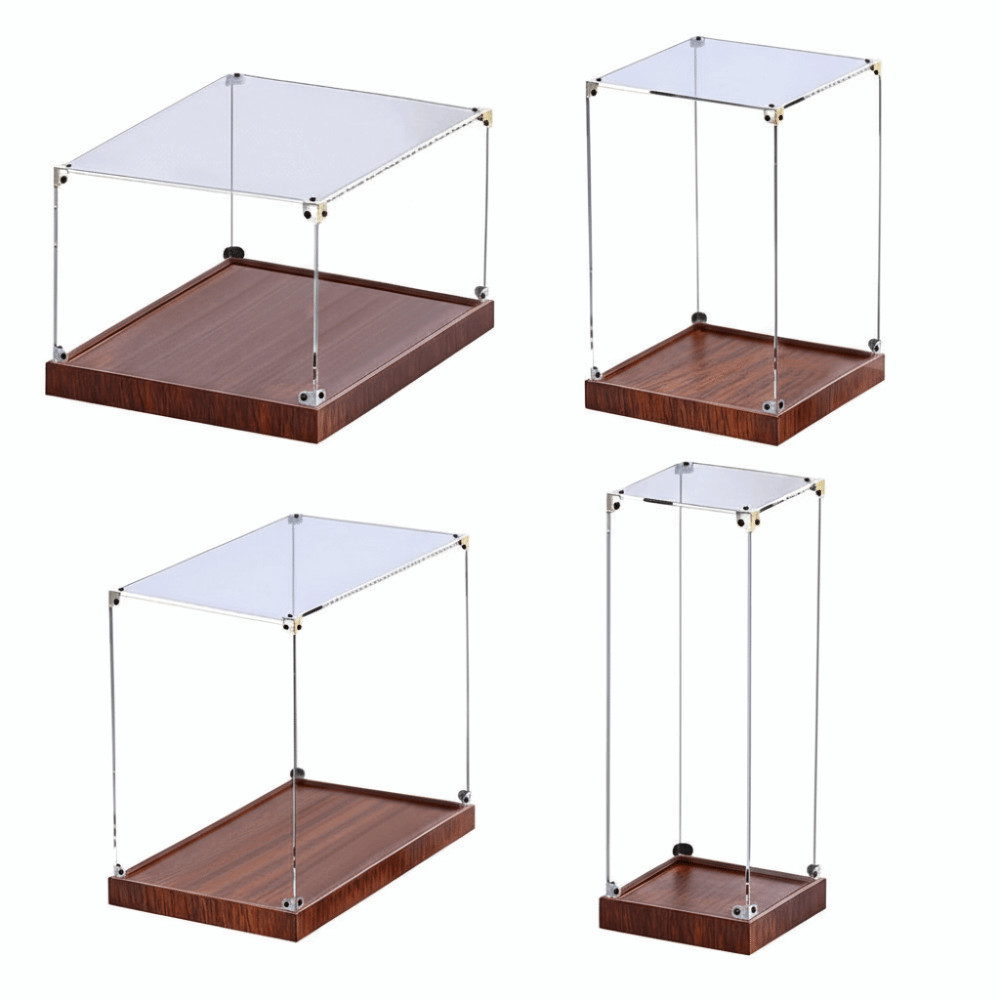 Màn hình acrylic CHEESELY, Vỏ chống bụi acrylic trong suốt không dính, Hộp trưng bày thiết kế có thể xếp chồng lên nhau đáy gỗ phong cách tối giản
