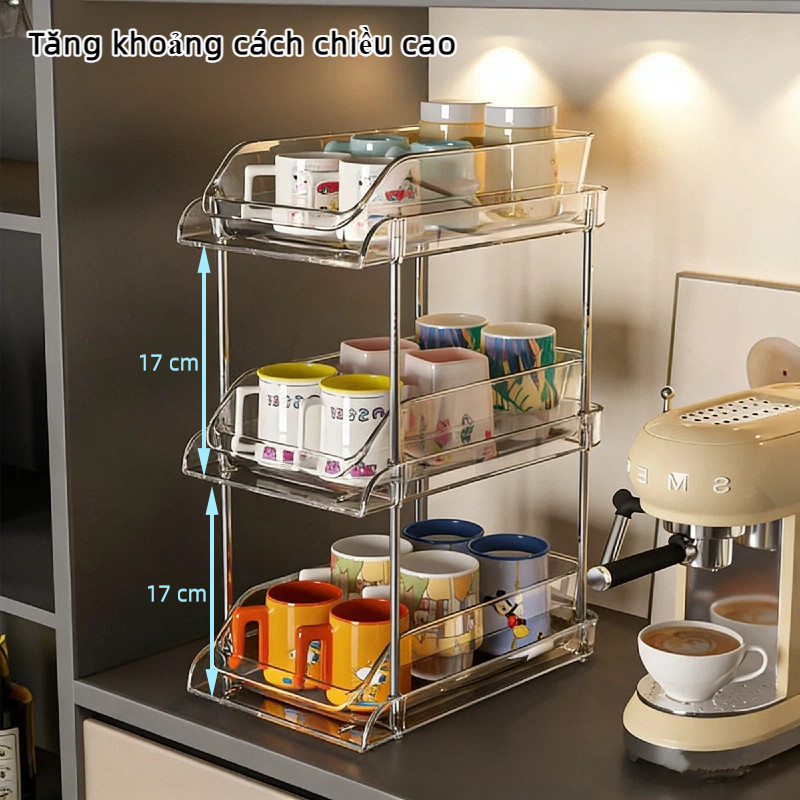 Kệ Trượt Ngăn Kéo Trong Suốt Đa Năng - Đựng Ly, Thuốc, Đồ Dùng Nhà Tắm, Chất Liệu PET Cao Cấp