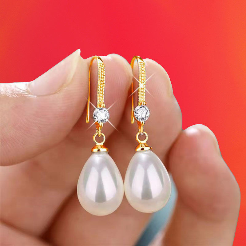 Mặt dây chuyền và bông tai ngọc trai hình bầu dục, thiết kế thời trang dành cho nữ