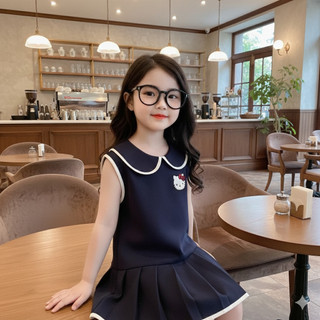 Váy Bé Gái Thêu Hình Hello Kitty Phối Viền cho bé từ 9-25kg