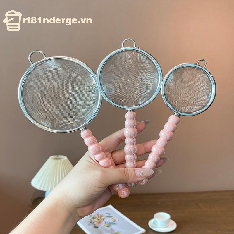 Ge Bộ lọc trà có tay cầm bằng gốm ngọc trai Thép không gỉ Lưới rò rỉ mịn Sàng gia vị Lá trà Bộ lọc cà phê Phụ kiện ấm trà n
