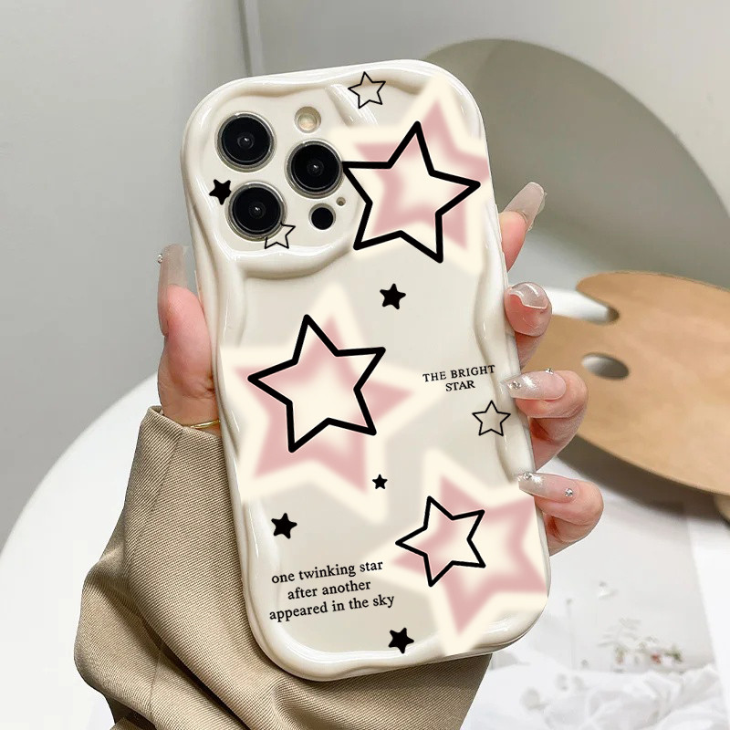 Ốp điện thoại hình ngôi sao màu hồng dễ thương cho Huawei Honor X5C X7D X9D 400 Pro Lite X6B X8B X7B X9B X5B X6C X8C X6A X8A X5 X7A Ốp điện thoại Kem mềm họa tiết viền gợn sóng INS Camera