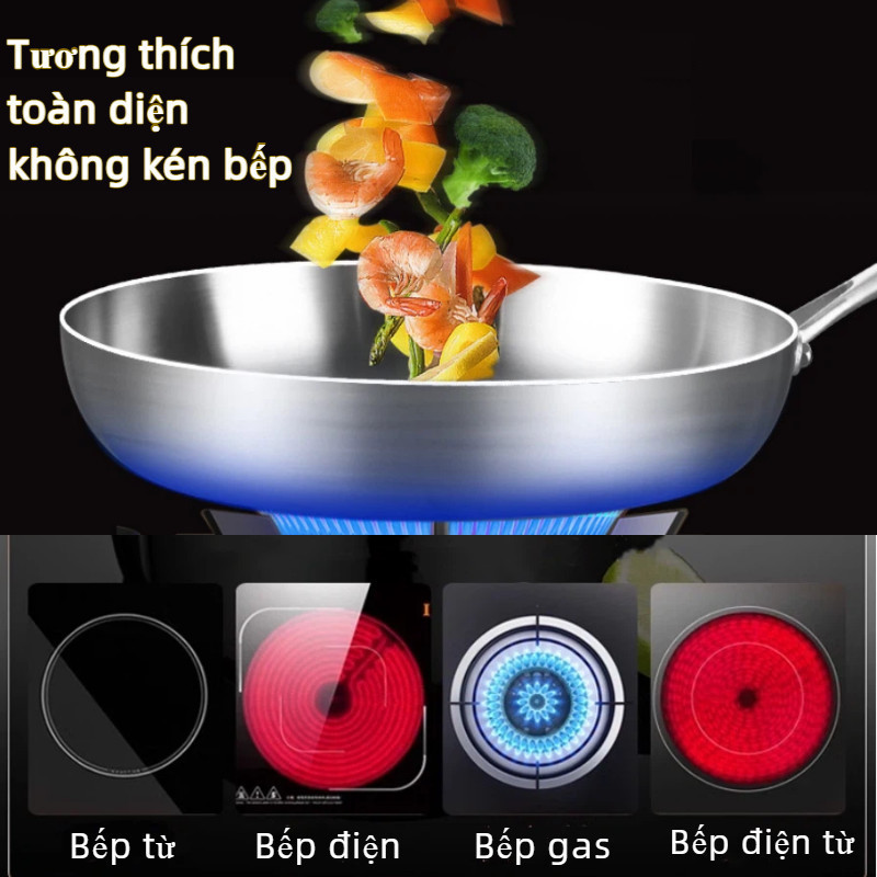 Chảo Inox 316L 7 Lớp Nguyên Khối, Chống Dính Tự Nhiên, Tay Cầm Chống Bỏng, Dẫn nhiệt nhanh, Dễ dàng vệ sinh