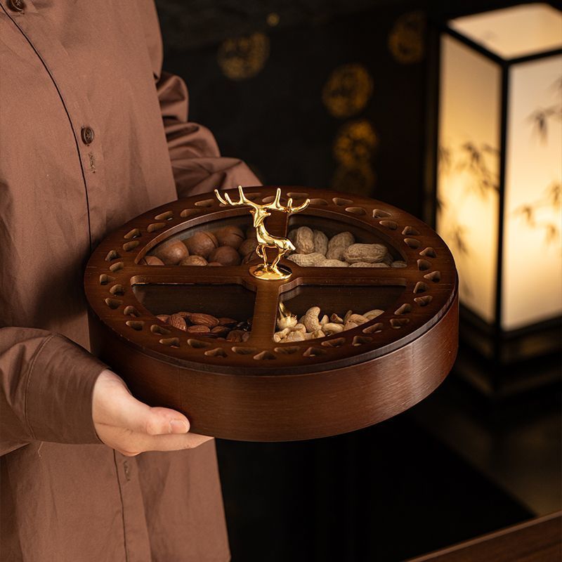 Sáng Tạo Đĩa Hộp Bảo Quản Trái Cây Khô Ăn Nhẹ Đĩa Chia Kẹo Món Tráng Miệng Hộp Đựng Kẹo Đồ Ăn Nhẹ Hạt Trái Cây Khô Đĩa Gỗ